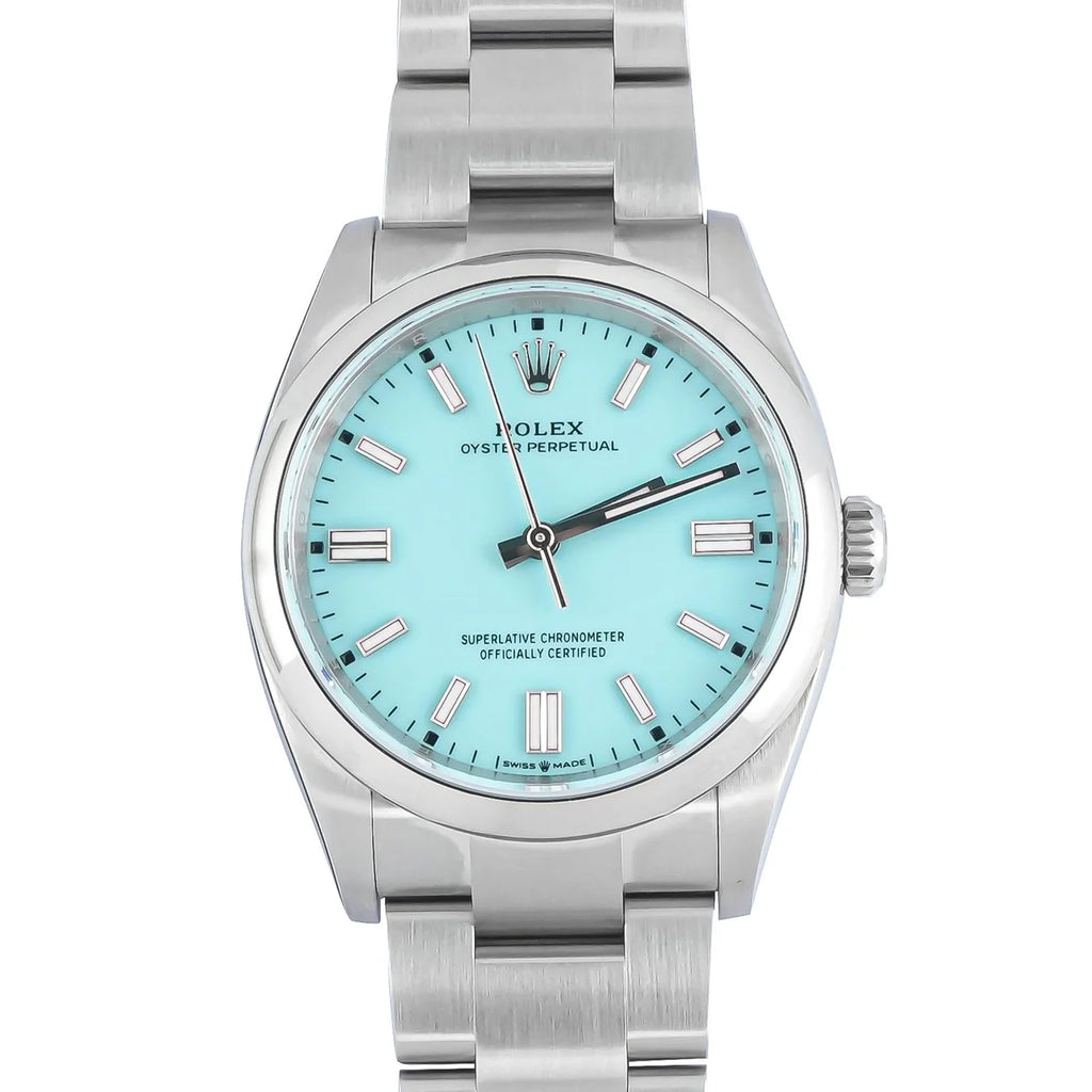 Rolex 126000 Oyster Perpetual 36 mm Smooth Bezel Turquoise Blue Index Dial Oyster Bracelet Box and Papers 2025