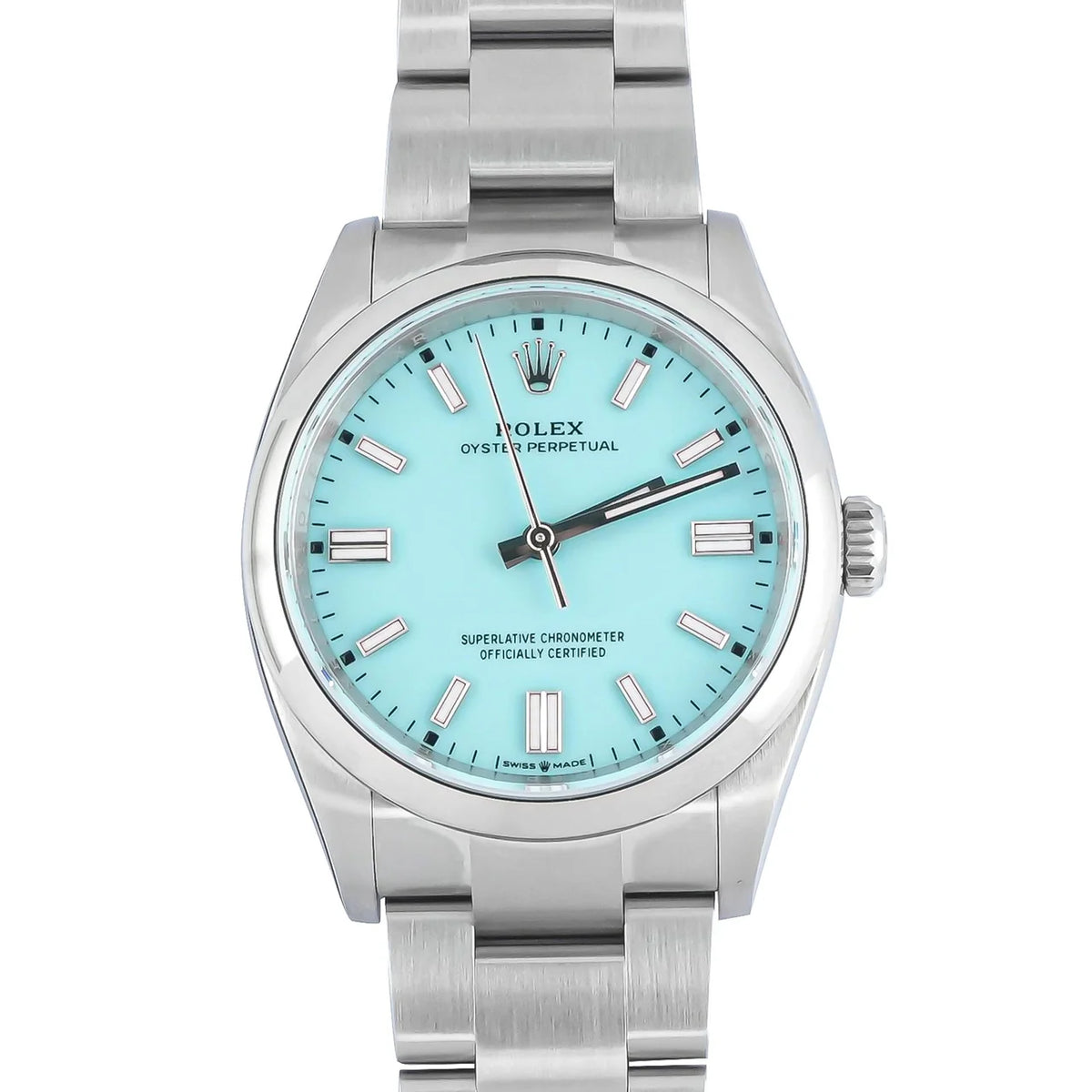 Rolex 126000 Oyster Perpetual 36 mm Smooth Bezel Turquoise Blue Index Dial Oyster Bracelet Box and Papers 2025