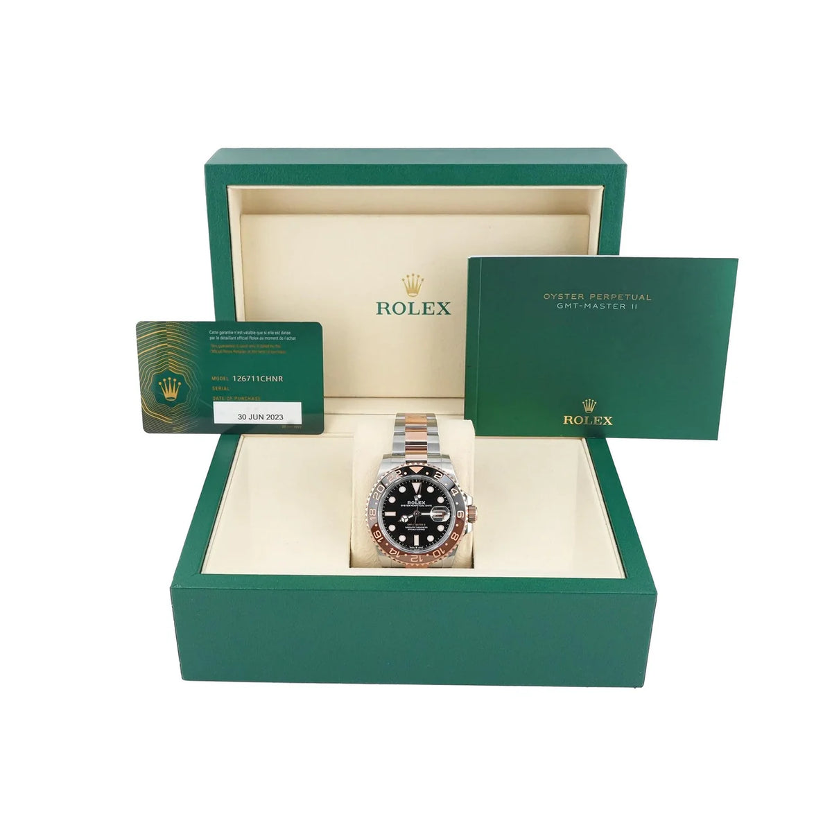 Rolex 126711CHNR GMT-Master II 40 mm "Root Beer" 18K Rose Gold Oyster Bracelet Box and Papers 2023